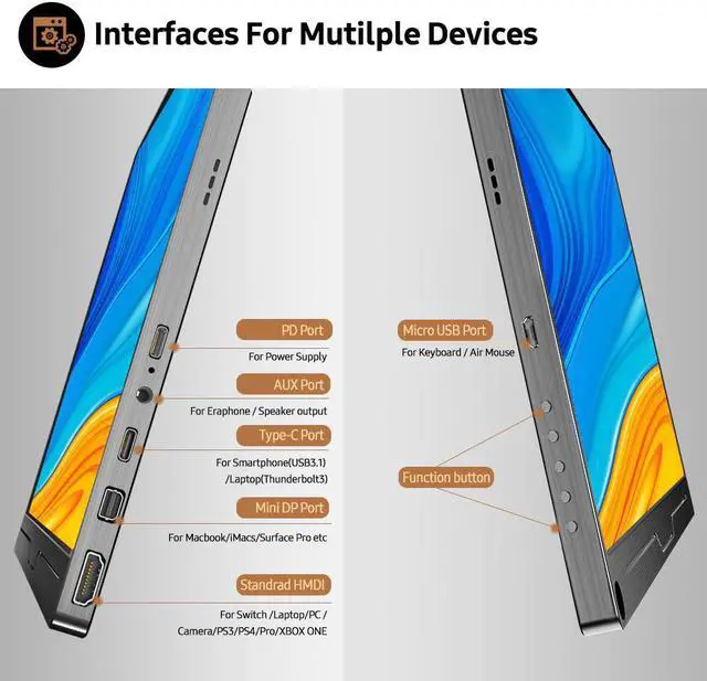 Alt view image 3 of 5 - 4K Portable Monitor for Laptop PC 15.6 IPS 3840x2160 UHD External Screen Mobile LCD Display USB C Xbox PS4 Switch