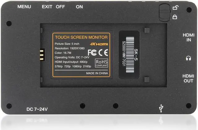 Alt view image 4 of 5 - SK-5 5'' 4K  Camera Monitor 1920 x 1080 Touch Scre-Camera LCD Field for Canon Sony Nikon Panasonic Video Studio
