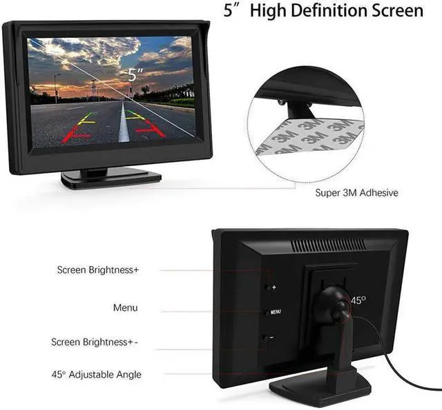 Alt view image 3 of 5 - Universal LED Backup Waterproof Night Vision Reversing Camera + 5 inch TFT LCD Rear view Monitor Display Kit for car