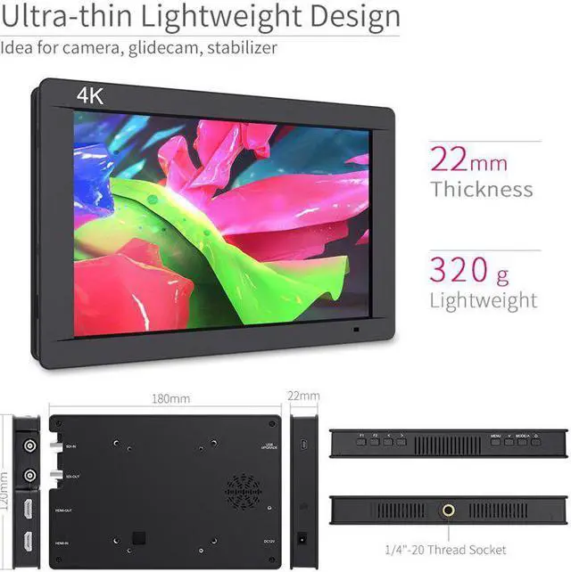 Alt view image 4 of 5 - 7 Inch Ips 3G Sdi 4K Dslr Monitor Full Hd 1920x1200 On Camera Field Monitor With Histogram For Stabilizer