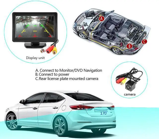 Alt view image 5 of 5 - Rear View Camera Reversing Parking System Kit 4.3 inch TFT LCD Rearview Monitor Waterproof Night Vision Backup Camer