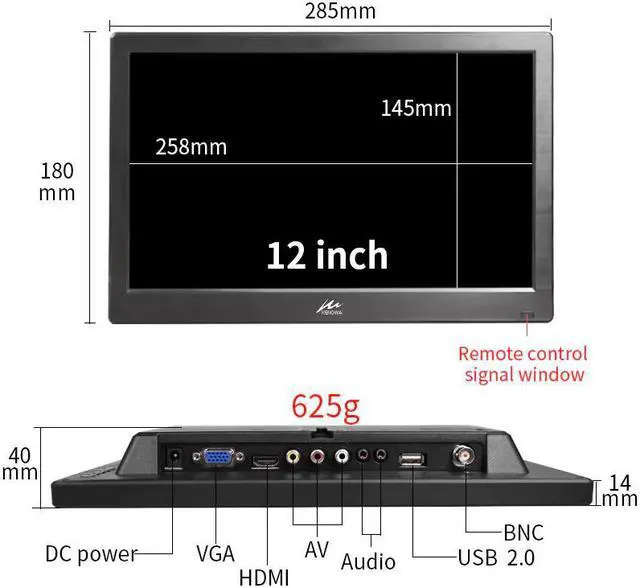 Alt view image 4 of 5 - 12 inch lcd hd small portable monitor pc ips 1080P LCD Display gaming Monitor VGA USB BNC AV 12V DC for Raspberry Pi PC