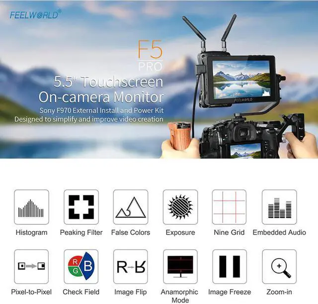Alt view image 2 of 5 - Video Monitor Camera Field Monitors for DSLR with External Power Kit to Installl Wireless Transmission LED Light