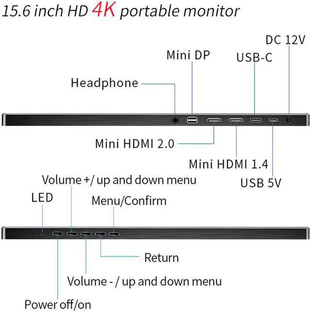 Alt view image 2 of 5 - 4K Portable Monitor 15.6 Inch 3840X2160 IPS LCD display  DP type-C  for PC laptop phone PS4 switch XBOX 1080P gaming monitor