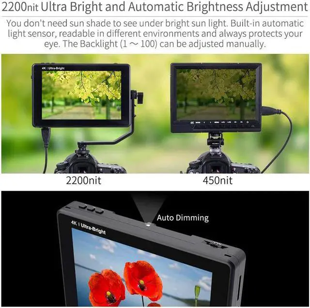 Alt view image 4 of 5 - 7 Inch on Camera DSLR Field Monitor 3D LUT 2200nits Touch Screen IPS FHD 1920x1200 Video Focus Assist Support 4K