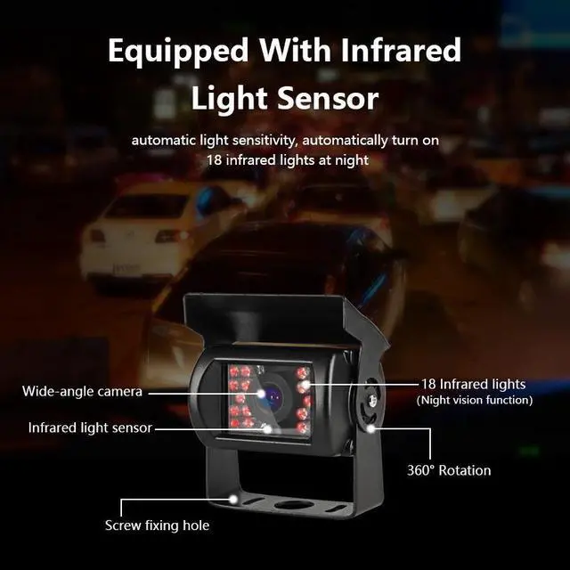 Alt view image 3 of 5 - Aviation head Backup Camera 18 infrared lights Night Vision with 7" Vehicle Rear View Monitor Excavator Harvester
