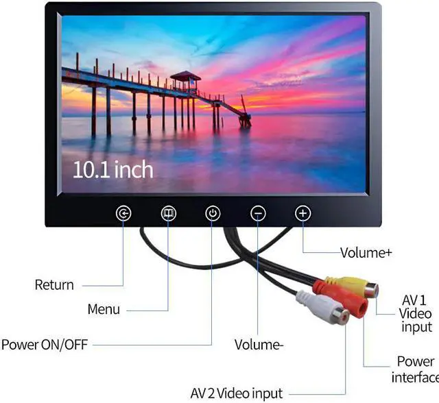 Alt view image 3 of 5 - 10.1 inch AV TFT LCD Car Monitor portable Rearview Backup Camera Screen 1024*600 CCTV display 7 mini pc monitor
