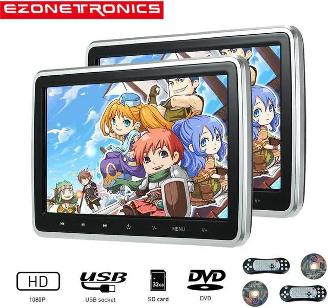 Main image of 2PCS 10.1Inch Car Headrest Monitor DVD Video Player USB/SD//IR/FM TFT LCD Screen Touch Button Game Remote Control MP4 Stereo