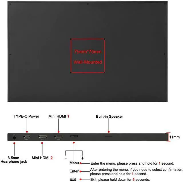 Alt view image 5 of 5 - 11.6 Inch Portable USB-C 1080P IPS LED Monitor for PS3 PS4 360 Nintend Switch Raspberry Pi Huawei