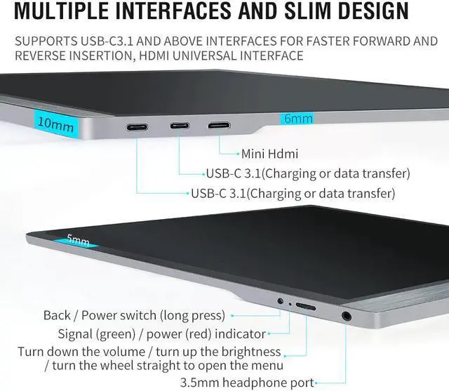 Alt view image 4 of 5 - 15.6 inch 4K portable monitor HDR Freesync IPS screen Ultrathin display witn type c minihd for  Xbox Ps4 Switch NS Huawei iPHONE