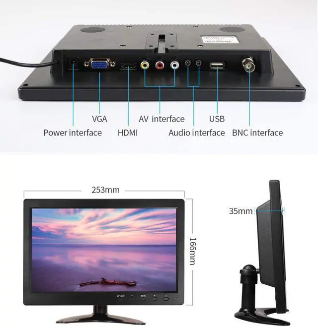 Alt view image 5 of 5 - 10.1 Inch IPS Capacitive Touch Screen 1280x800 LED Monitor for PS3 4 Windows 7 8 10 VGA/AV USB Computer LED PC Car Display