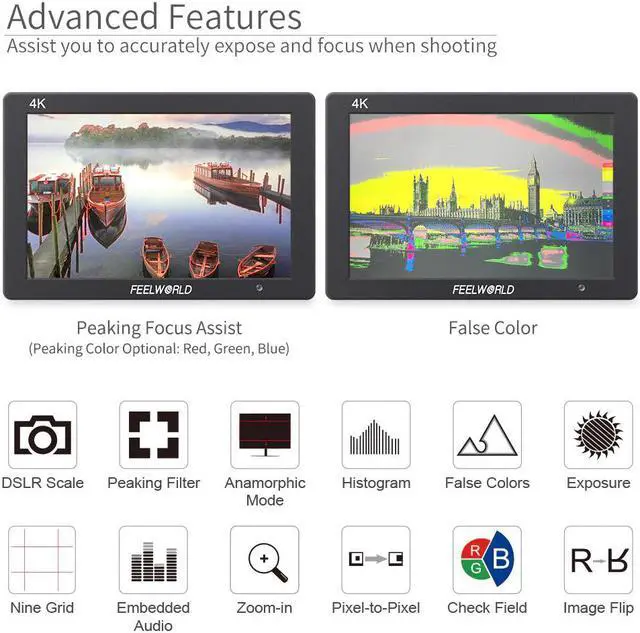 Alt view image 4 of 5 - T7 7 Inch IPS 1920x1200  On Camera Field Monitor Support 4K Input Output Video Monitor + NP750 Battery + Charger