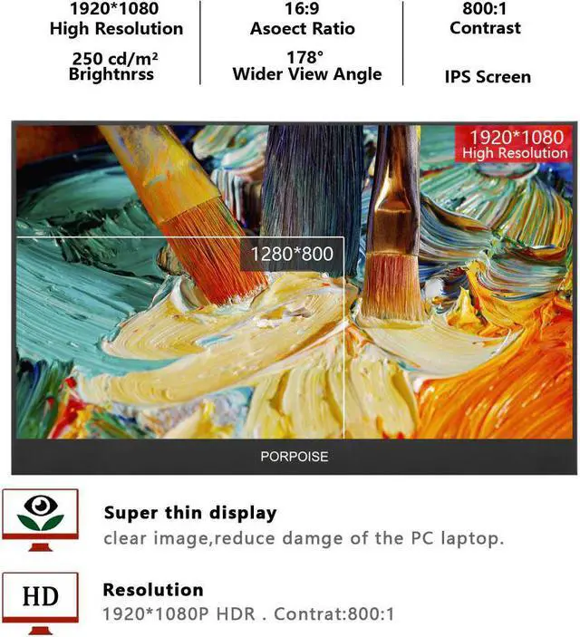 Alt view image 5 of 5 - 17.3 inch portable monitor narrow side computer extension 1080p 120Hz  Cscreen Ps4 Switch Xbox Huawei phone gaming monitor