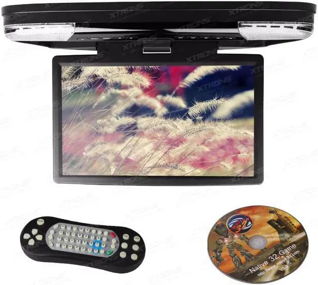 Alt view image 3 of 5 - Overhead Monitor 15.6" HD 1080P Car Roof Mount Flip Down DVD Player Video with LED Lights  Port FM +2 IR Headphones