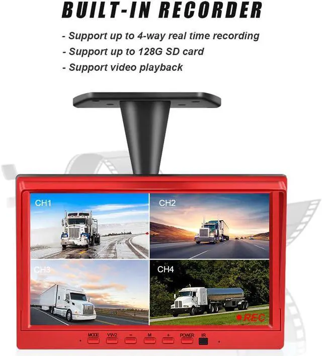 Alt view image 5 of 5 - 10inch 4ch Car Monitor for Auto 4 Split Car Screen Roof Mount Monitor Recorder AHD LCD Display for Truck Bus RV Rear View Camera