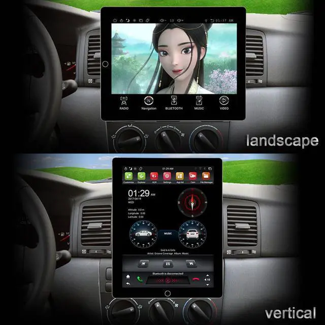 Alt view image 2 of 5 - 9.7" Tesla Style Automatic Rotation IPS Screen 2 Din Universal Android Car DVD GPS Player Radio Car Stereo Voice Control