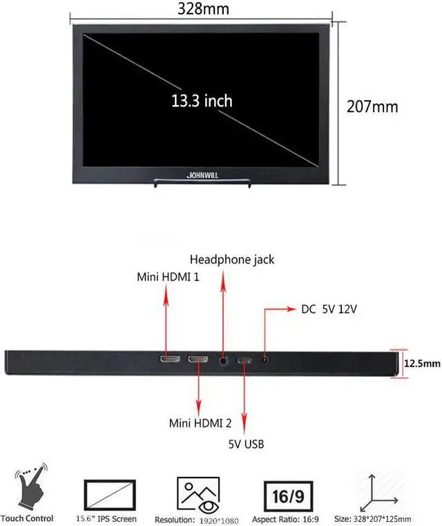 Alt view image 4 of 5 - Best Portable Monitor 13.3" Laptop Monitor PC 2K LCD Screen Gaming Monitor Touch Portable Monitor for Xbox Switch PC RaspberryPi