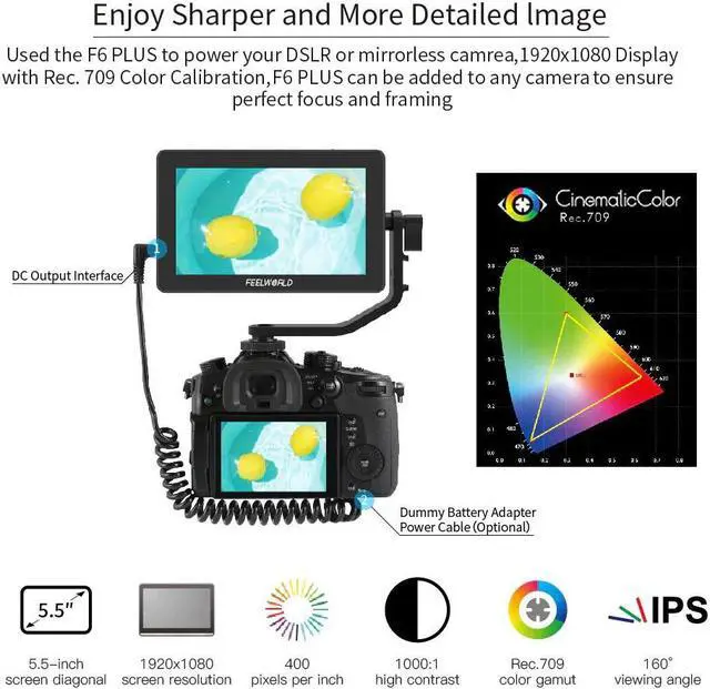 Alt view image 5 of 5 - F6 PLUS 5.5 Inch 4K Monitor on Camera DSLR 3D LUT Touch Screen IPS Monitor FHD 1920x1080 Video 4K