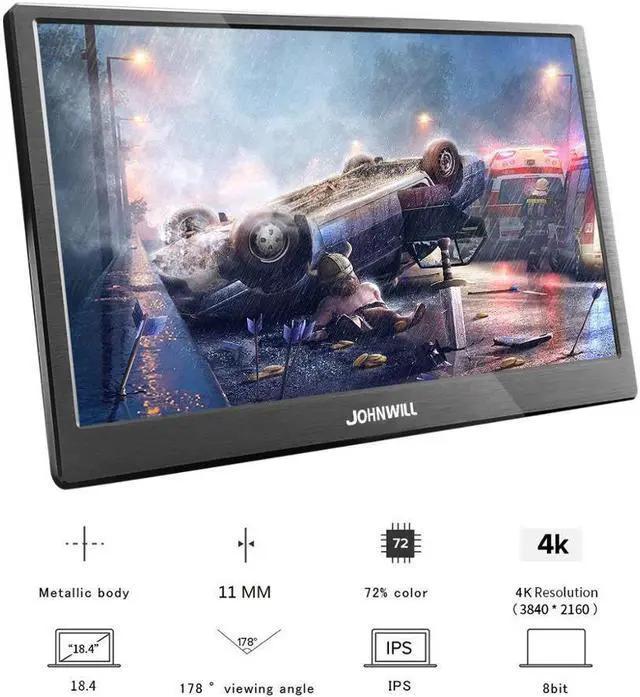 Alt view image 2 of 5 - 18.4 Inch FHD 3840X2160 4K IPS Portable Gaming Monitor for Game Consoles PS3 PS4 Macbook 13.3" Mini PC Computer with USB-C Ports