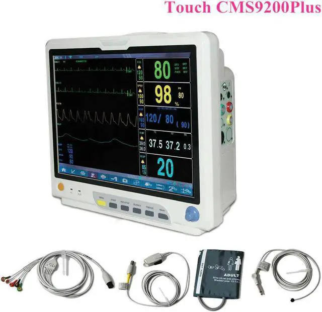 Alt view image 2 of 5 - 15 inch Touch Screen ICU Patient Monitor ECG RESP SpO2 PR NIBP TEMP 6 Parameter Vital Signs Patient Monitor