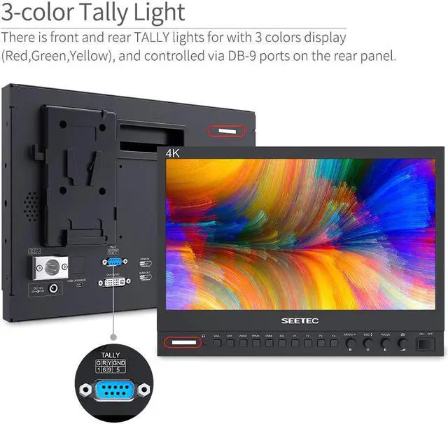 Alt view image 4 of 5 - P133-9HSD 13.3"IPS 3G SDI 4K HDMI Broadcast Monitor Full HD 1920x1080 Field Video Desktop LCD Monitor with AV DVI