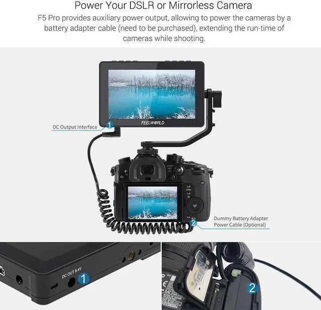 Alt view image 5 of 5 - Video Monitor Camera Field Monitors for DSLR with External Power Kit to Installl Wireless Transmission LED Light