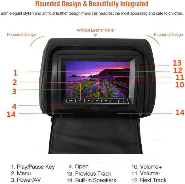 Alt view image 2 of 5 - 2PCS 9 Inch Car Headrest Monitor MP5 DVD Player Digital TFT LCD Screen with USB/SD/IR/FM Transmitter/Speaker/Game