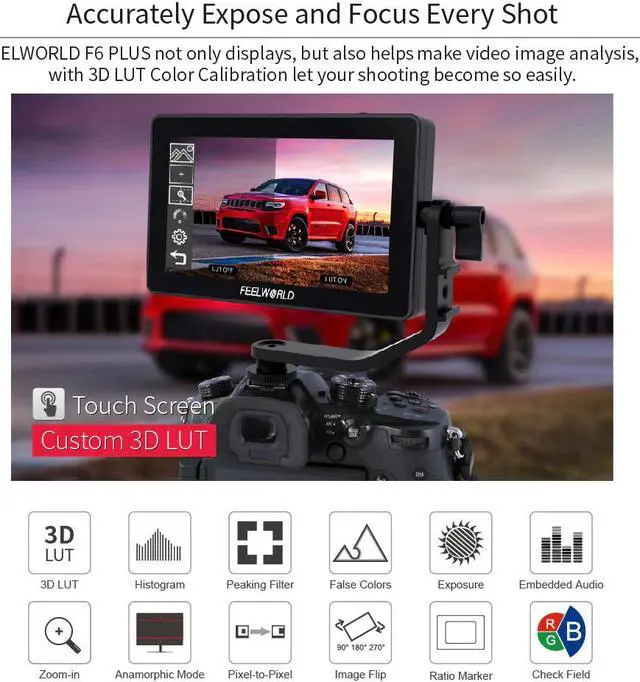 Alt view image 2 of 5 - F6 PLUS 5.5 Inch 4K Monitor on Camera DSLR 3D LUT Touch Screen IPS Monitor FHD 1920x1080 Video 4K