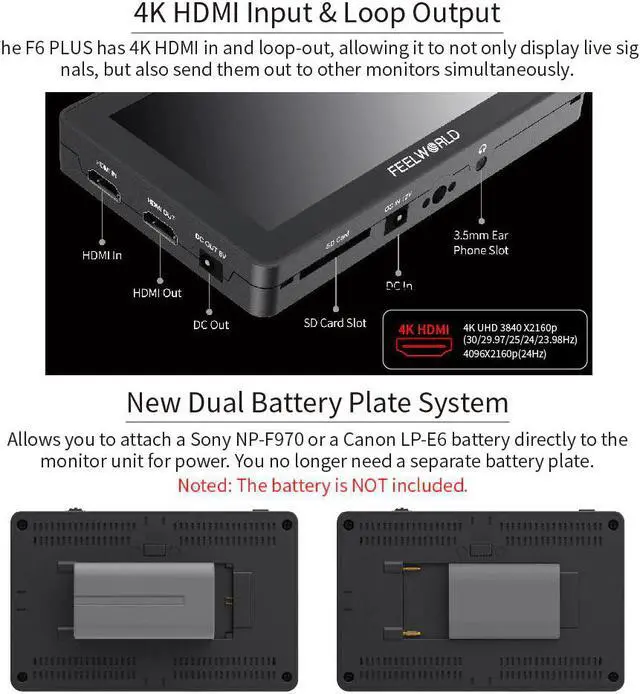 Alt view image 3 of 5 - F6 PLUS 5.5 Inch 4K Monitor on Camera DSLR 3D LUT Touch Screen IPS Monitor FHD 1920x1080 Video 4K