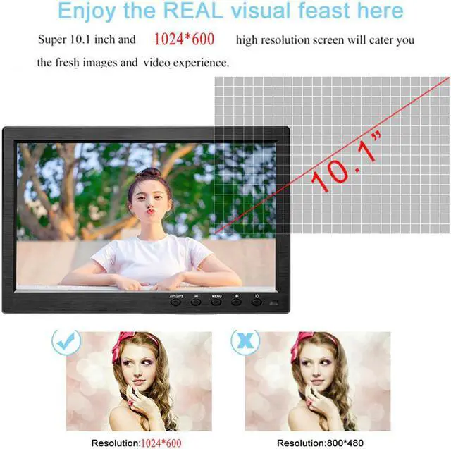 Alt view image 2 of 5 - 10.1" LCD HD Monitor Mini TV & Computer Display Color Screen 2 Channel Video Input Security Monitor With Speaker AV