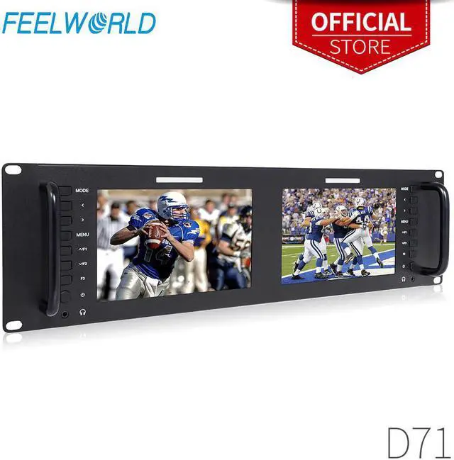 Main image of Dual 7" 3RU IPS 1280x800 Broadcast LCD Rack Mount Monitor with 3G-SDI AV Input Output Dual Screen Industrial Monitor D71