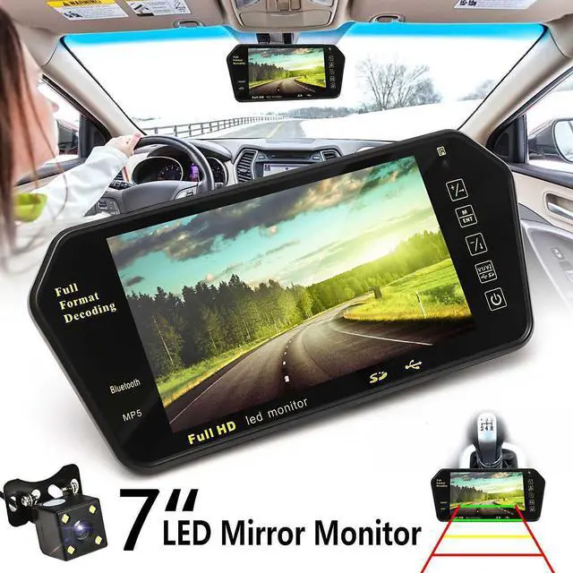 Main image of 7inch LCD MP5 bluetooth Car Rear View Parking Mirror Monitor+Reversing Car Camera Wireless RCA View Video Receiver Transmitter