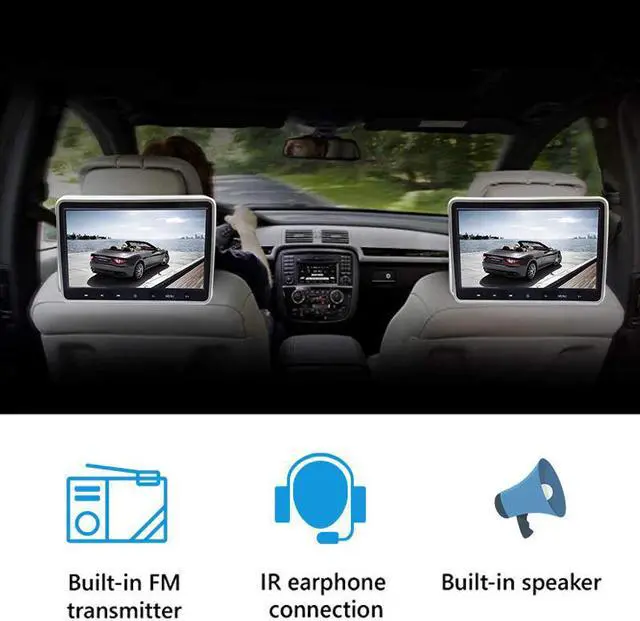 Alt view image 4 of 5 - 2PCS 10.1Inch Car Headrest Monitor DVD Video Player USB/SD//IR/FM TFT LCD Screen Touch Button Game Remote Control MP4 Stereo