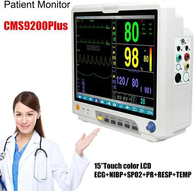Alt view image 4 of 5 - 15 inch Touch Screen ICU Patient Monitor ECG RESP SpO2 PR NIBP TEMP 6 Parameter Vital Signs Patient Monitor