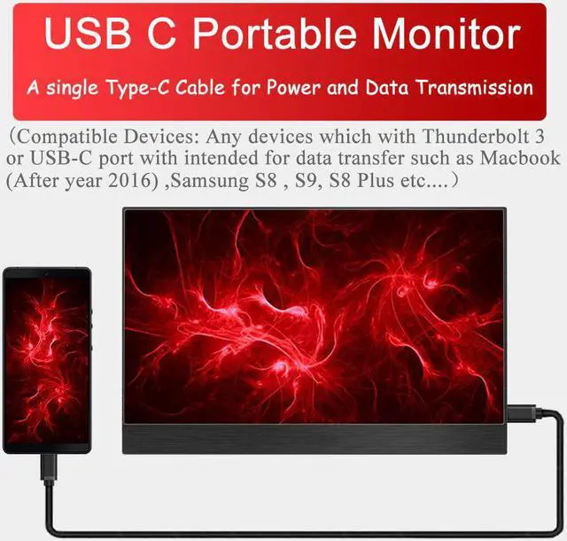 Alt view image 3 of 5 - 1080P Touch 15.6 Portable Monitor With Type-C ,13.3 Inch LCD HDR Ultra Slim Display For Mac/PC/Smart Phone/PS4