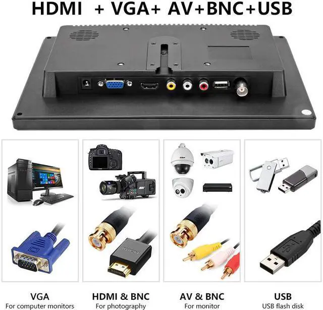 Alt view image 4 of 5 - 10 inch Car Monitor IPS Display Cameras Reverse Image Flip 2 Channel Input PAL/NTSC Security Monitor Paking System