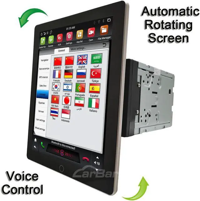 Alt view image 3 of 5 - 9.7" Tesla Style Automatic Rotation IPS Screen 2 Din Universal Android Car DVD GPS Player Radio Car Stereo Voice Control