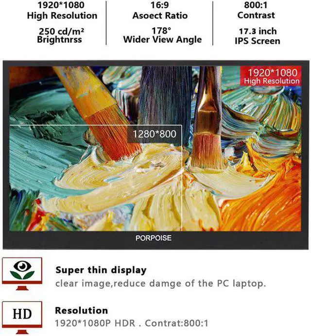 Alt view image 2 of 5 - 17.3 Inch USB-C Portable 1080P IPS LED Monitor for PS3 PS4 Xbox360 Nintend Switch Raspberry Pi Huawei Mac book