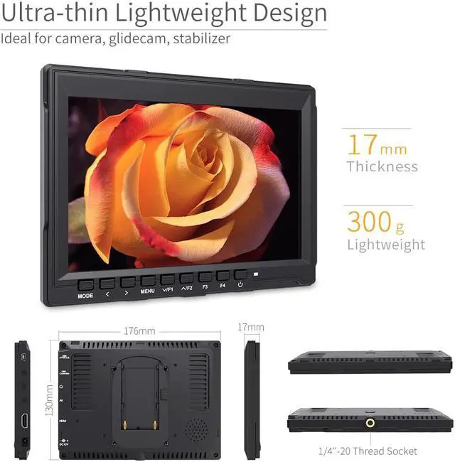 Alt view image 4 of 5 - 7 inch Field Monitor 4K Camera DSLR Monitor LCD IPS HD 1280x800 Video Assist External for Cameras Nikon Sony Canon Gimbal