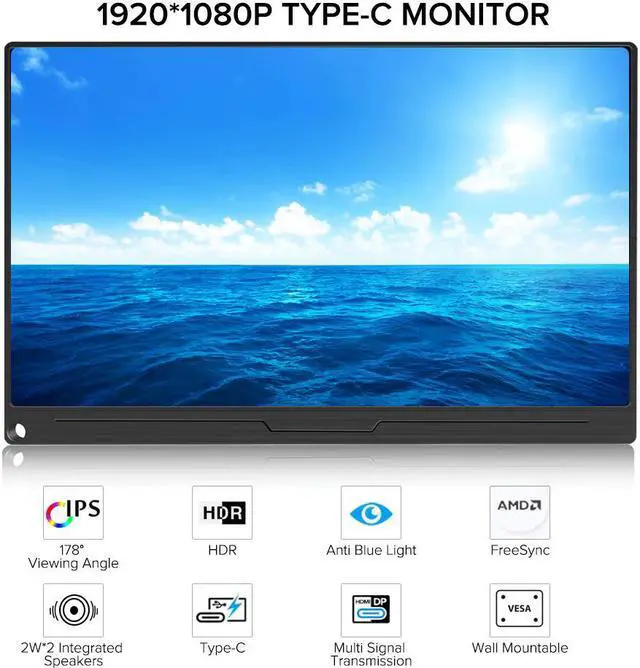 Alt view image 2 of 5 - 15.6 Inch FHD 1080p HDR Gaming Monitor USB Type C Mini  Computer Display IPS Screen  for PS3 PS4 Xbox Raspberry PI