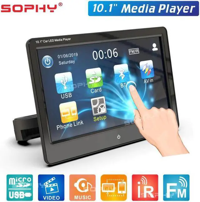 Main image of 10.1 Inch Touch Screen Auto Car Headrest Monitor Seat Back MP5 Video Player USB/TF/IR/FM/Bluetooth/Speakers SH1028-MP5