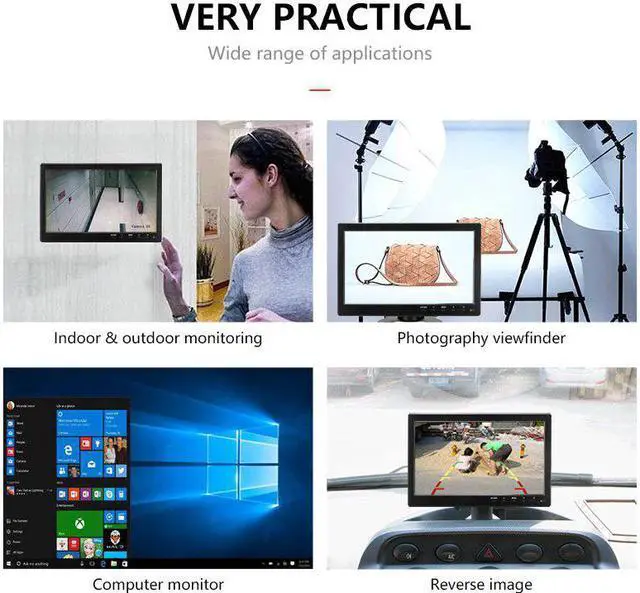 Alt view image 2 of 5 - 10 inch Car Monitor IPS Display Cameras Reverse Image Flip 2 Channel Input PAL/NTSC Security Monitor Paking System