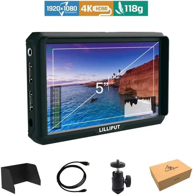 Alt view image 3 of 5 - A5 5 "IPS 4K Camera Monitor voor DSLR of Mirrorless Camera on-top Video for Film Movie Director with Switcher