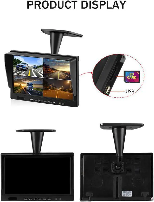 Alt view image 5 of 5 - 10.1 Inch AHD 4ch Recorder DVR Car Monitor Vehicle Truck Night Vision Rear View Camera Security Surveillance Split Screen Quad