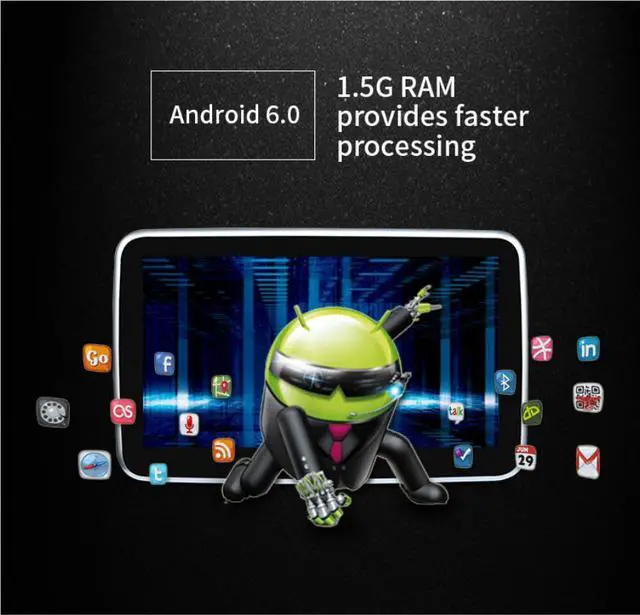 Alt view image 4 of 5 - 10.1 inch Android 9.0 2G+16G car headrest display 4K HD 1920 * 1080P IPS video touch screen WIFI//AV/USB/SD/FM/Bluetoot