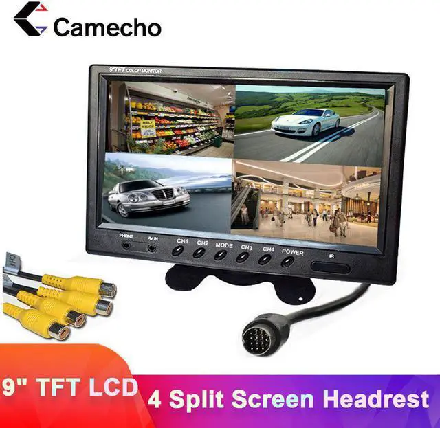 Main image of 9 inch 4 Split Screen Car Monitor 12V / 24V Headrest Rearview Monitor with RCA Connectors 6 Mode Display Remote Control