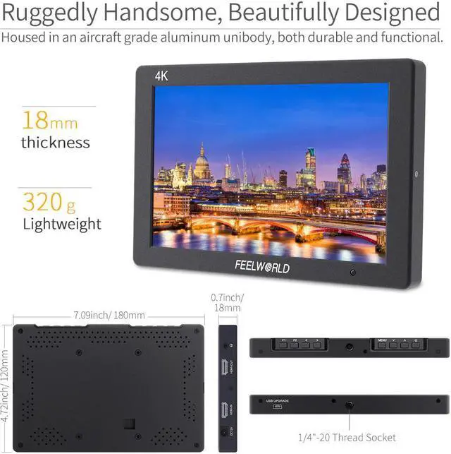 Alt view image 3 of 5 - T7 7 Inch IPS 1920x1200  On Camera Field Monitor Support 4K Input Output Video Monitor + NP750 Battery + Charger