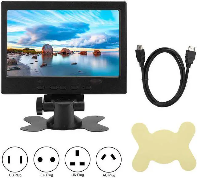 Alt view image 4 of 5 - 7in lcd monitor with stand Multi-function 800:1 1024x600 Display with Stand Support /VGA/AV Input (100-240V)