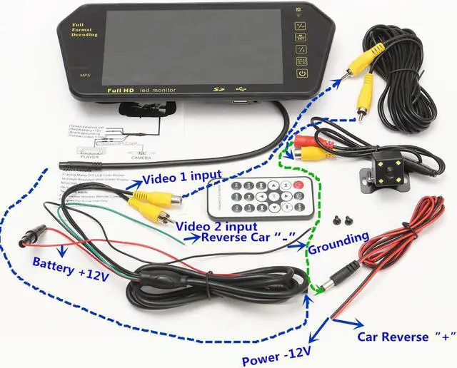 Alt view image 3 of 5 - 7inch LCD MP5 bluetooth Car Rear View Parking Mirror Monitor+Reversing Car Camera Wireless RCA View Video Receiver Transmitter