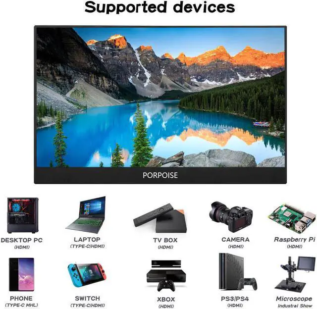 Alt view image 2 of 5 - POEPOISE 15.6/17.3 inch ips Portable monitor for Raspberry Pi PC PS4 Xbox 360 1080P LCD LED Display switch cctv